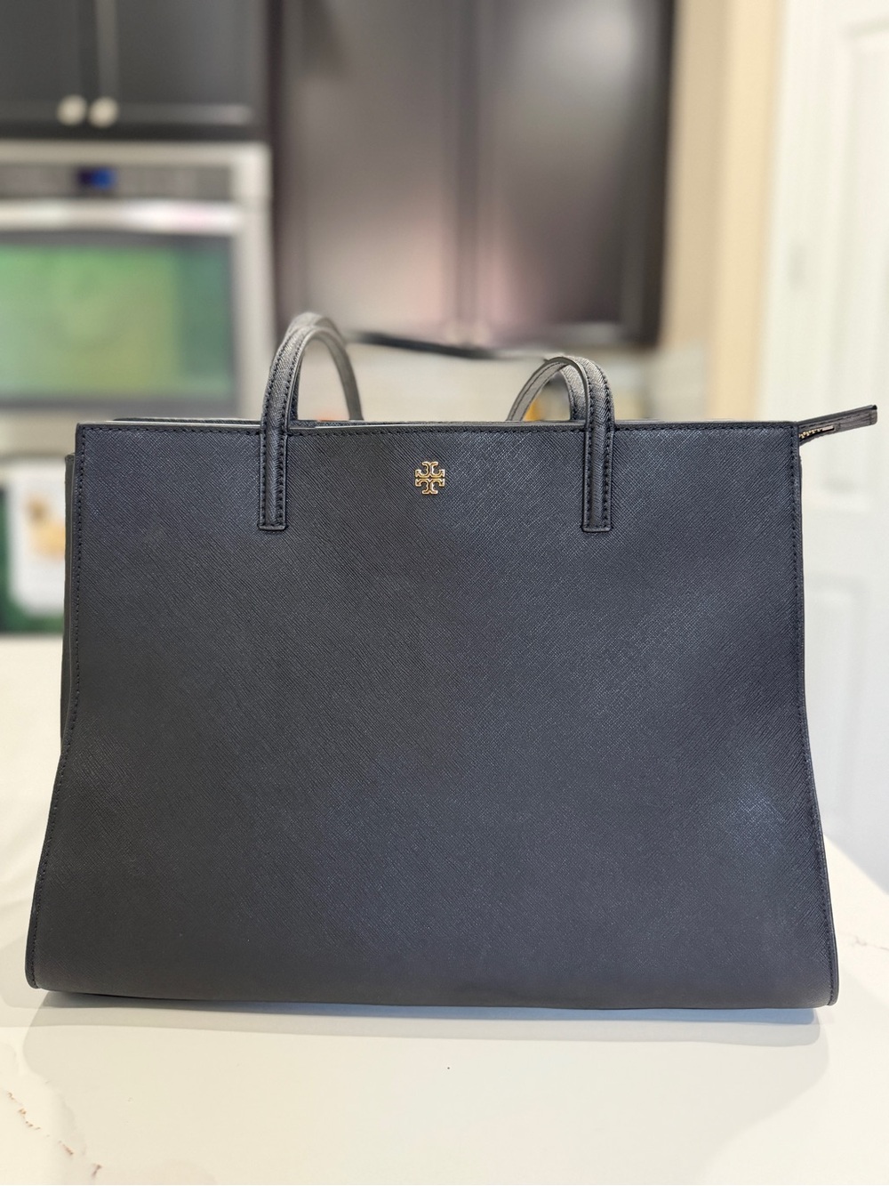 Tory Burch Black Saffiano Leather Structured Tote